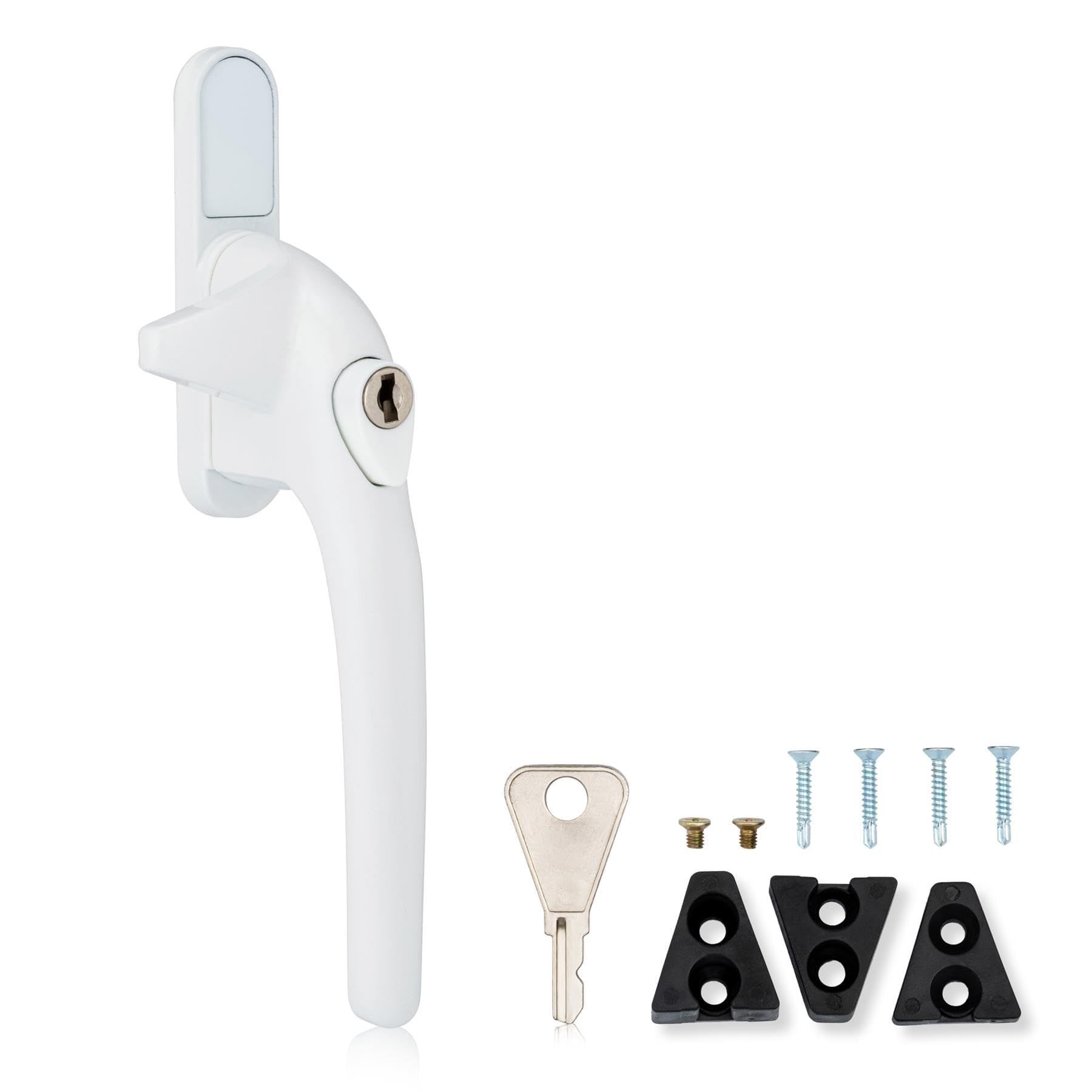 XFORT Locking Cockspur Window Handle Installation Kit in White, Right Hand UPVC Window Handle Replacement, Lockable Window Lever