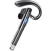 EUQQ Bluetooth Headset - Wireless Bluetooth Earpiece Without Charging Case,120H Playback, Dualable Hands-Free Headphones with Built-in Mic for Work Trucker Office