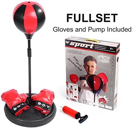 Samjat Children's Boxing Set Free Standing Boxing Punch Ball Bag with Gloves and Pump for Kids Ages 4-10, Adjustable Height in 70 - 105CM