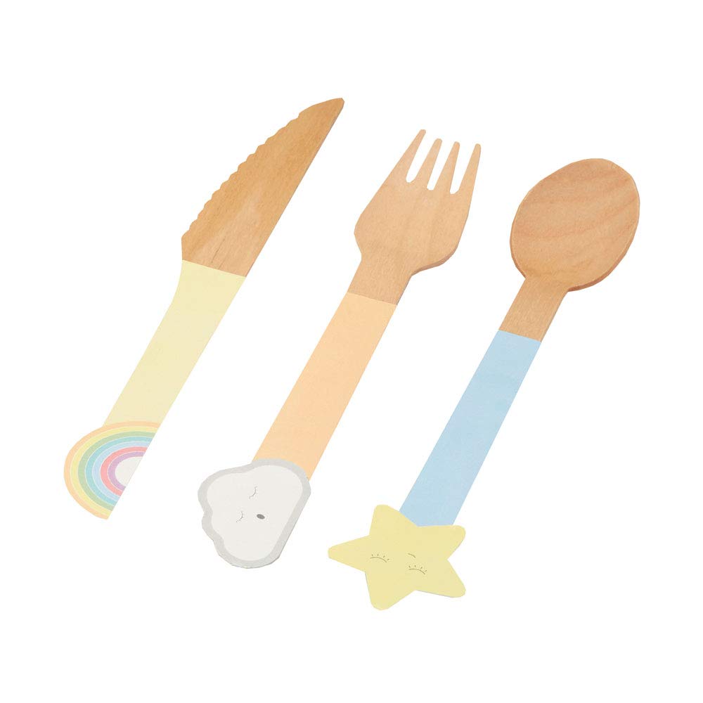 Neviti 776384 Rainbow Cutlery-24 Pack Wooden Cutlery, Pastel Multi, 16.4 x 2 x 0.3