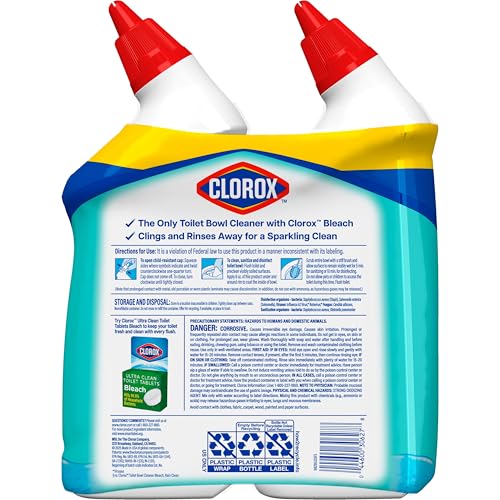 CLOROX TOILET BOWL CLEANER CLINGING BLEACH GEL, OCEAN MIST, 24 FL OZ, PACK OF 2 (PACKAGE MAY VARY)