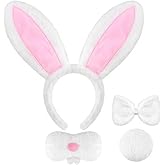 CHUANGLI Easter Bunny Costume for Women - Plush Bunny Ears Headband, Bowtie, Nose, Tail Set - Party Cosplay Dress Up