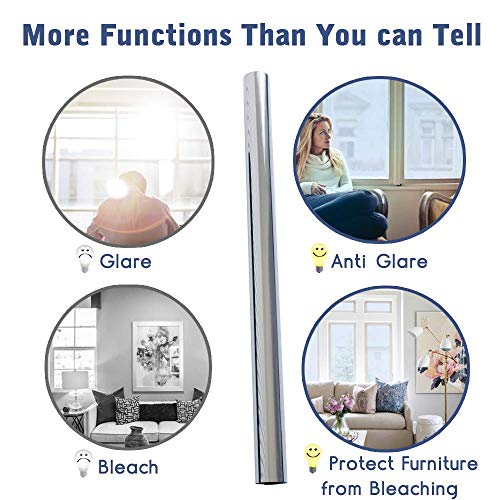RABBITGOO One Way Window Film Anti UV Static Cling Window Film Removable Decorative Heat Control Privacy Glass Tint for Home and Office Windows（35.4" x 78.7"，Sliver） - Thumbnail 4