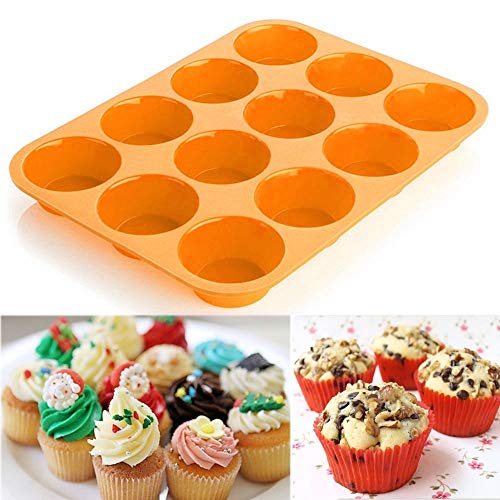 Silicone Muffin Trays Set and Oil Brush and Spatula 4Pack, Mini 12