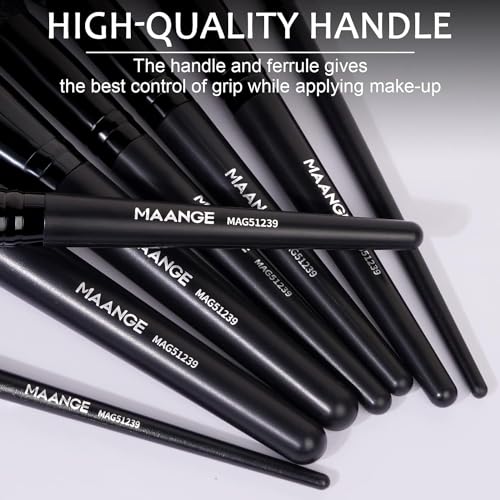 MAANGE 18 Pcs Premium Synthetic Make up Brushes Set Soft Foundation Powder Eyeliner Eye Shadow Makeup Brush Set Professional (Black)