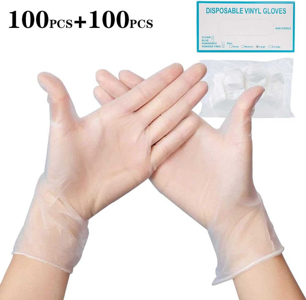 Disposable PVC Gloves, Latex and Powder Free, Non-sterile, Ambidextrous, Multi-purpose Transparent color Gloves, Use for Cleaning, Hair Coloring, Dishwashing (Large)