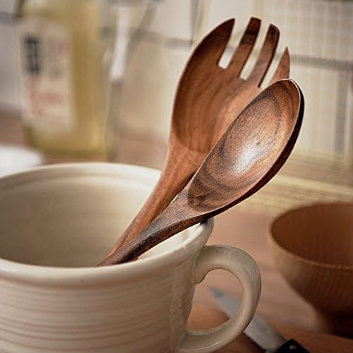 Natural Kitchen Wooden Spoon Set Large Salad Dinner Serving Spoons Server Wood Fork Spoon Cutlery Set Wooden Utensils Tableware