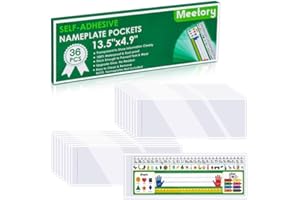 Meetory 36 Pieces 13.5” x 4.9” Clear Nameplate Pocket Self-Adhesive Desk Name Tag Covers for School Classroom Desk, Office Supplies（NOT Include Name Tags）