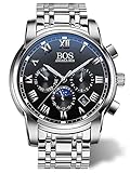 BOS Men's Quartz Analog Wrist Watch Chronograph Stainless Steel Band Black 8006
