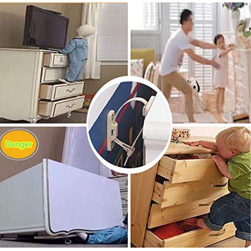 Adjustable Anti-tip Furniture Strap (6 Pack) | Safety Furniture Wall Anchors For Baby Proofing | Secure Bookshelf, Cabinet, Dresser, TV, Wardrobe from Falling - Thumbnail 2