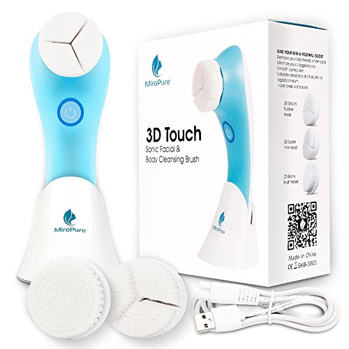 Electric Facial Brush, 3D Vibrating Sonic Waterproof Skin Exfoliating Cleansing System for Body and Face Deep Cleaning, Microdermabrasion Exfoliator with 3 Brush Heads