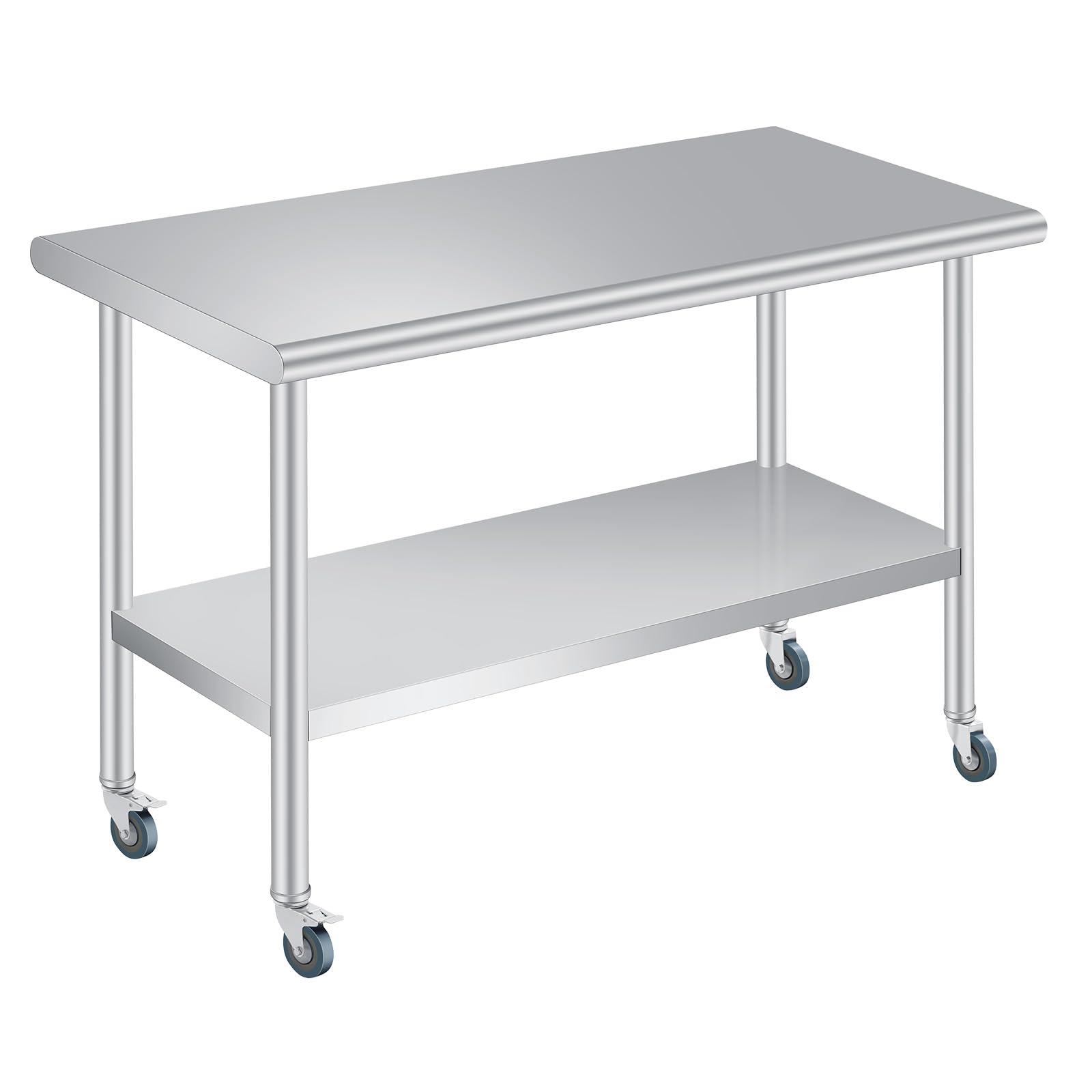 Photo 1 of ? Stainless Steel Prep Table, 24 x 60 Inches Heavy Duty Commercial , with Rounded-Corner, Adjustable Undershelf and 4 Caster Wheels, Heavy Duty Work Table with Adjustable Under Shelf for Outdoor, Res