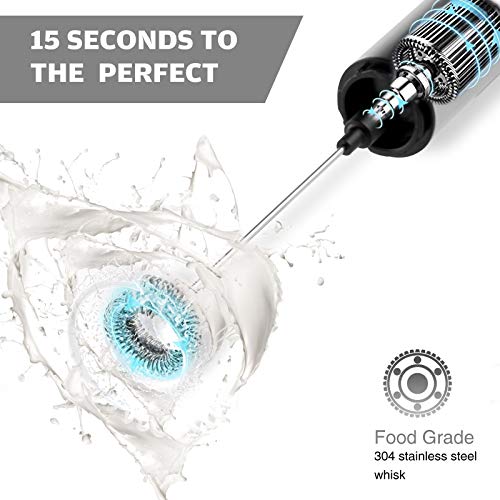 Milchaufschäumer Handheld, leegoal Elektrischer Kaffee Aufschäumer mit 2 Edelstahl-Schneebesenköpfen, 2… – Bild 4