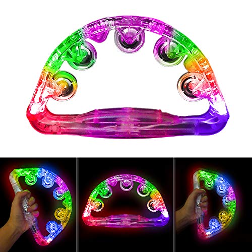 Light Up Tambourine Musical Flashing Tambourine Handheld Percussion Instrument for Kids and Adults P - //coolthings.us
