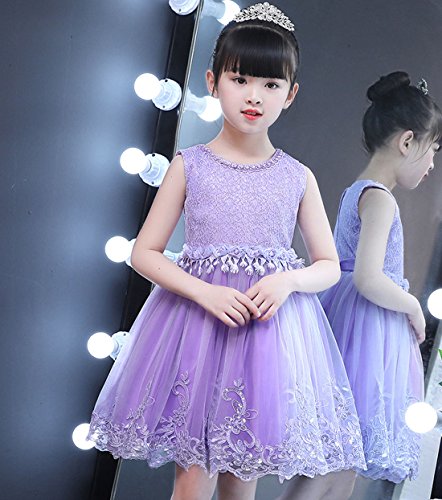 ZAH Girl Dress Kids Ruffles Lace Party Wedding Dresses(Purple,2-3Y)