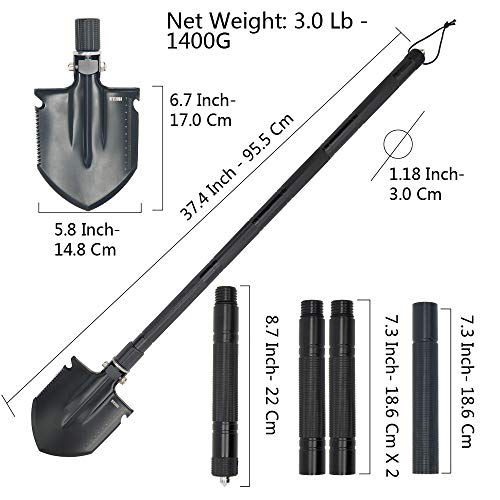 KEJIH 30-38 Inch Length Foldable and Heavy Duty Military Shovel and Pickax with Tactical Waist Pack for Camping Hiking - Thumbnail 2