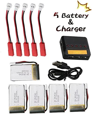 YSHESS 5PCS 3.7V 650mAh Lipo Battery With 5 IN 1 Baterry Charger for RC Quadcopter Drone X5C X5SW-V3 X5SW-1 X5SW X5C-1 X5SC X5SC-1 CX-30W CX-31 CW4 To Increase the Flight Time(45min)