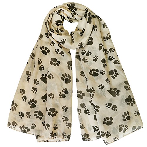 Lina & Lily Dog Cat Footprints Print Scarf (Khaki)