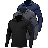 3Pack Men’s Quarter Zip Pullover Athletic Shirts Long Sleeve Sweatshirts Quick Dry Shirts Tops for Running Workout Golf Gym