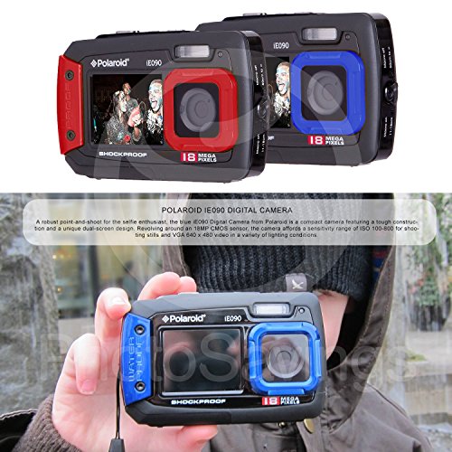 Polaroid-iE090-Dual-Screen-Waterproof-Digital-Camera-Red-Deluxe-Bundle-with-32GBFloating-StrapXpix-TripodCasesSD-ReaderFibertique-Cloth-More