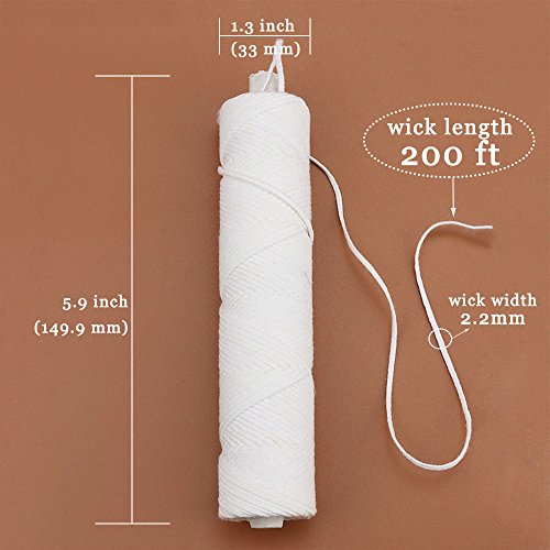 EricX Light #27ply Braided Candle Wick, 200ft Spool & 200 Candle Wick Sustainer Tabs, 100% Cotton Candle Wick for Candle Making