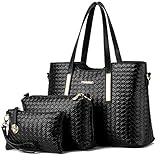 Vincico174;Women 3 Piece Tote Bag Pu Leather Weave Handbag Shoulder Purse Bags