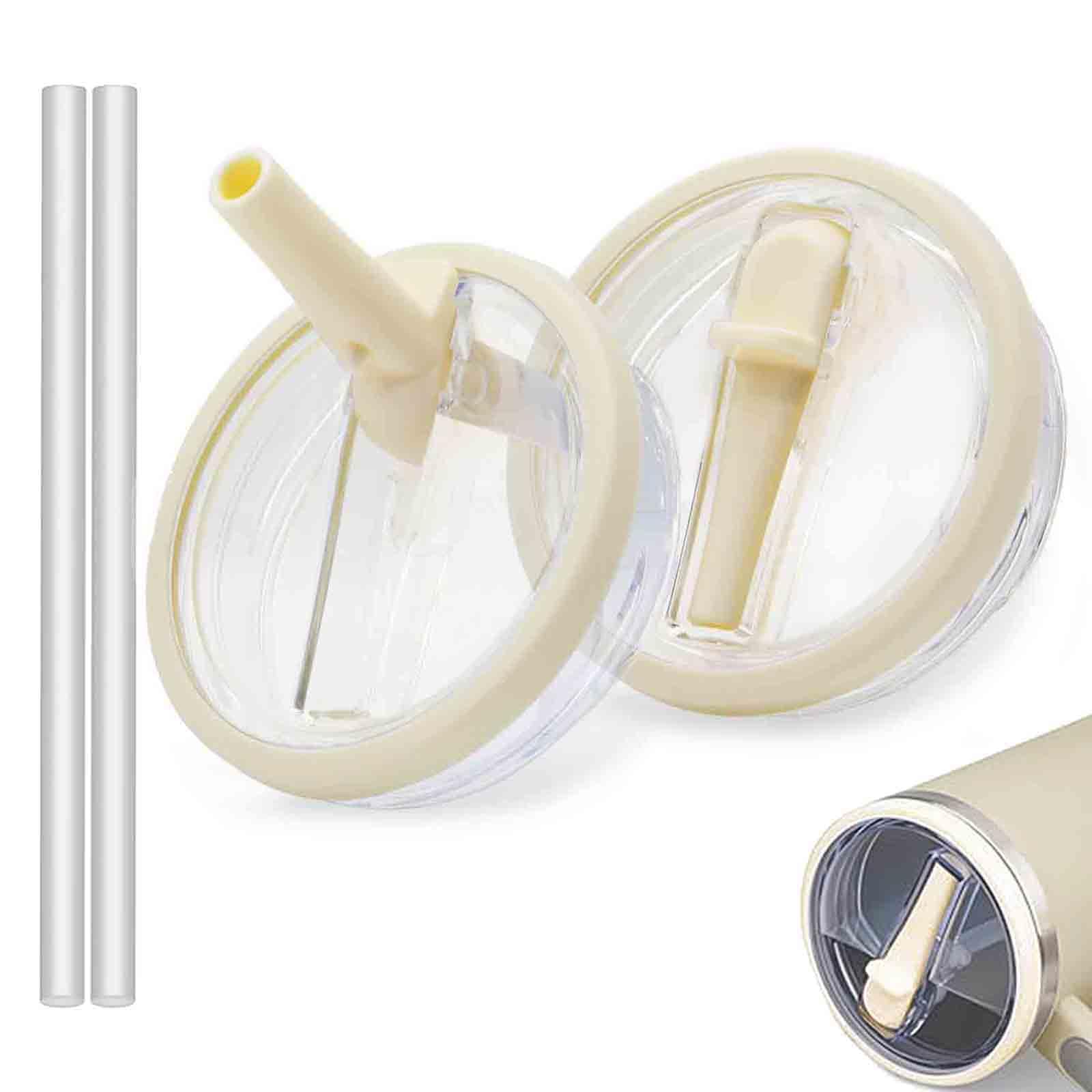 Photo 1 of 2 Pack 40 oz Tumbler Flip Straw Lid Replacement Fit for Stanley QuencherH2.0, Leak Proof Stanley Lid Replacement, Spill Proof Reusable Tumbler Cover with Stanley Cup Accessories (Cream White)