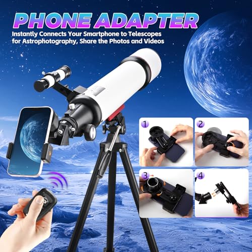 Children's Adult Astronomical Telescope, 90mm Aperture, 700mm Telescopes, 300X HD Portable Astronomical Refractor Telescope with Tripod, Lunar Filter, Researcher, Suitable as a Christmas Gift