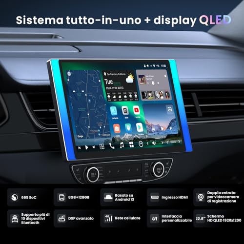 [12.5" QLED with Side LEDs] 2 DIN Android Car Radio, AI Agent & AI Vision, Parking Protection, Golden Hour Alert, Supply Guide, 8G+128G, 4G LTE, Audio 7.1.2 CH, HDMI Input, X10G225E