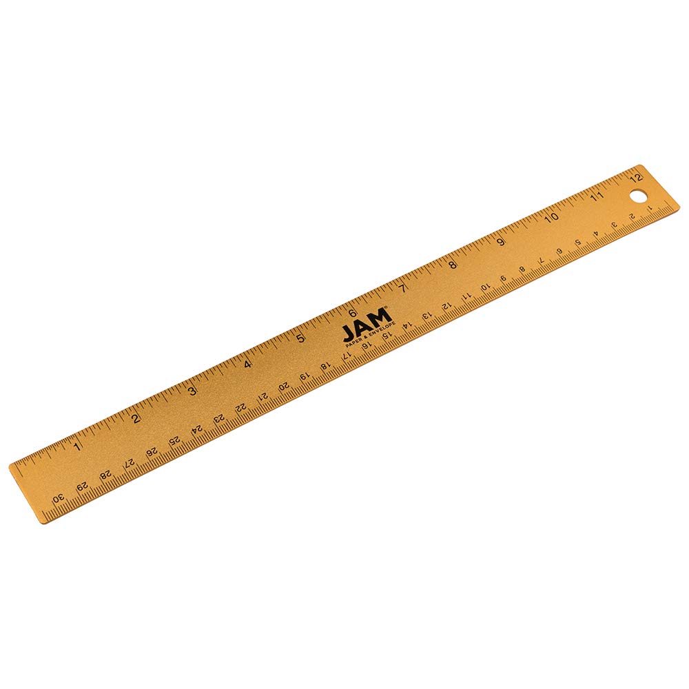JAM PAPER Stainless Steel Ruler - 30.48 cm/12 inch - Metal Ruler with Non-Skid Cork Backing - Gold Metallic - Sold Individually