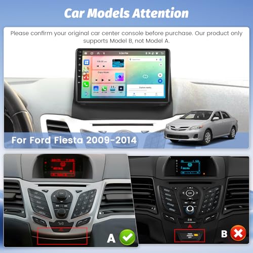 [8 Core 4G+64G] Hikity Car Radio for Ford Fiesta MK6 2009-2016 Wireless Carplay Android Car Android 15 Car Radio 9 Inch Car Stereo with GPS 32EQ WIFI Bluetooth SWC MIC Rear Camera