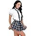 FEESHOW Women School Girls Uniform Set Cosplay Costume Tie Top shirt with Plaid Skirt Navy Blue XX-Large