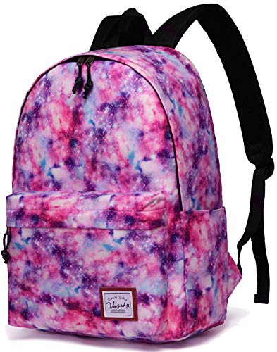 Backpacks for Girls,VASCHY Cute Lightweight Casual Water-Resistant School Daypack 14in Padded Sleeve in Pink Galaxy