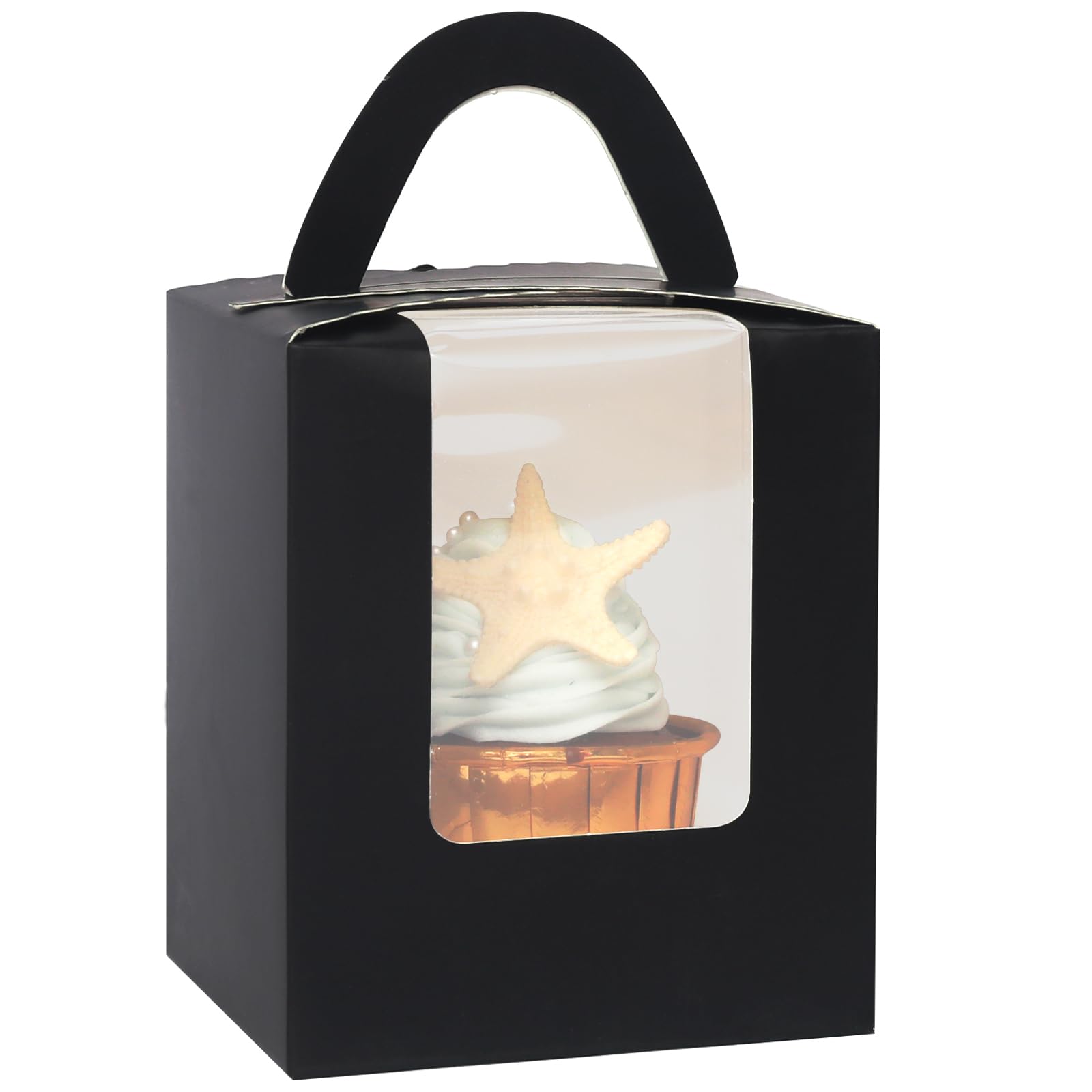 Gcardist Black Cupcake Boxes Individual Cupcake Holders Disposable 25pcs Single Cupcake Boxes with Window 9.3x9.3x11.4cm Cupcake Containers (3.7x3.7x4.5 inch)