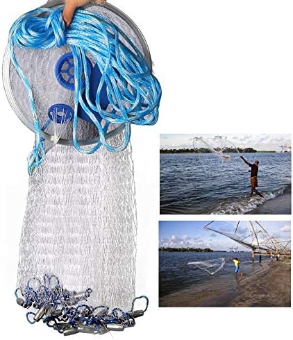 boknight Fishing Cast Net with Lead Weights for Bait Trap Fish 3/8''Square Mesh Size （4ft/5ft/6ft/7ft/8ft）