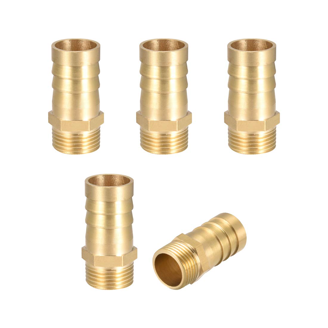 sourcing map Brass Hose Barb Fitting,Connector,16mm Barb x G3/8 Male Pipe Adapter,5pcs