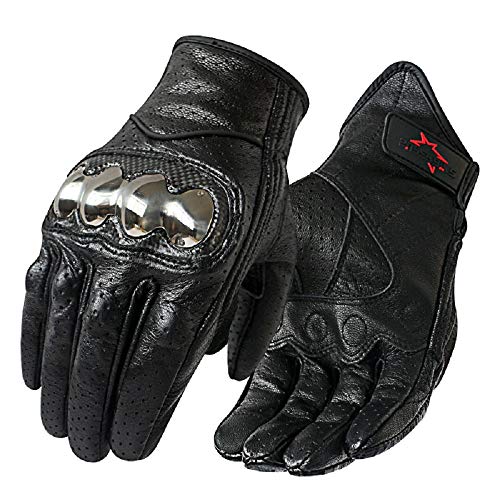 Full Finger Carbon Fiber Motorcycle Gloves Steel Knuckle Leather Motorbike Gloves With Touchscreen Finger For Men (Steel Armored, L)