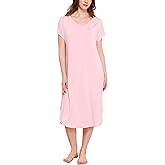 GYS Premium Bamboo Viscose Women's Nightgowns Short Sleeve V Neck Summer Pajama Dress