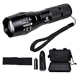 Reizarf Cree XML T6 Tactical Flashlight With Zoomable Focus And 5 Modes. Walk Your Pets at Night Safely, Water Resistant , with Rechargeable 18650 Lithium Ion Battery and Charger