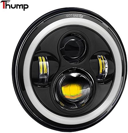 Thump Harley Style Round Halo Angel Eyes and DRL LED Headlight with Full Ring High, Low Beam (75W, Black, 7-inch) - Pack of 1