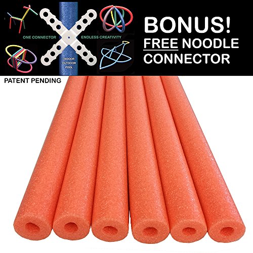 Oodles of Noodles Foam Pool Swim Noodles with Connector, 6-Pack, 52-Inch, Orange, Bulk Pack