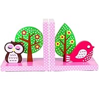 Handcrafted Wooden Pink Owl & Bird Childrens Bookends by Tinkie Toys