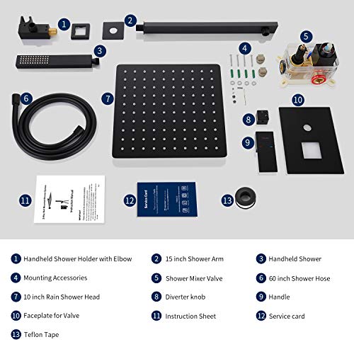 Tenfe Rain Shower System, Matte Black Shower Fixtures with 10 Inchs