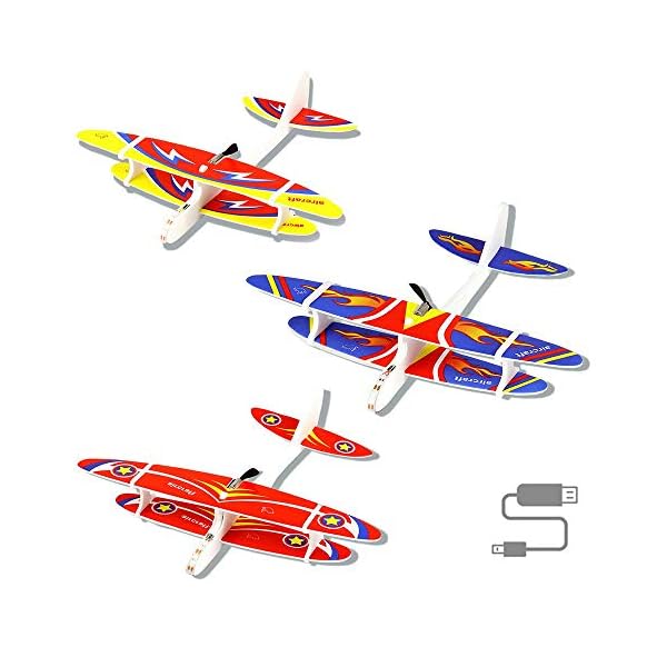 Herefun Segelflugzeug, 3 Stücke Flugzeug Spielzeug, Gleitflugzeuge Modell Schaum Styropor Flugzeug, USB Aufladbar…