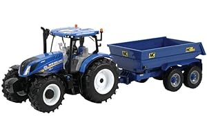BRITAINS New Holland T6 Tractor with Trailer Playset, Collectable Toy Compatible with 1:32 Scale Farm Animals and Toys, Suitable for Children Age 3+, Red
