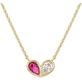 MYEARS Women Gold Necklace Heart Pendant Double Waterdrop Cubic Zirconia 14K Simple Dainty Chain Everyday Trendy Jewelry