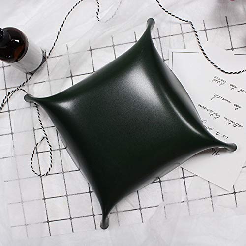 Acronde PU Leather Valet Tray Jewelry Tray Box Bedside Storage Tray Desk Organizer Trays Personalized Leather Catchall for Coin Key Phone Wallet Watches Glasses Catchall (Dark Green) - Thumbnail 3