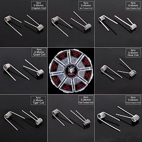 KAHIOE Prebuilt Coil Kit 8 in 1 Quad Hive Twisted Flat Fused Clapton Coil 48pcs A Box