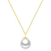 SUNFEEL 925 Sterling Silver Pearl Necklaces for women 14K Gold Plated 5A CZ 10MM/12MM Single Pearl Pendant Necklace Gifts for Her Mom Wife Girlfriend Engagement Wedding Birdal Christmas Trendy Jewelry
