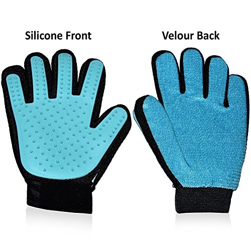 E2shop Pet Grooming Glove, Deshedding Glove, Massage Mitt Enhanced Five Finger Design, Perfect Dogs, Cats (SkyBlue)